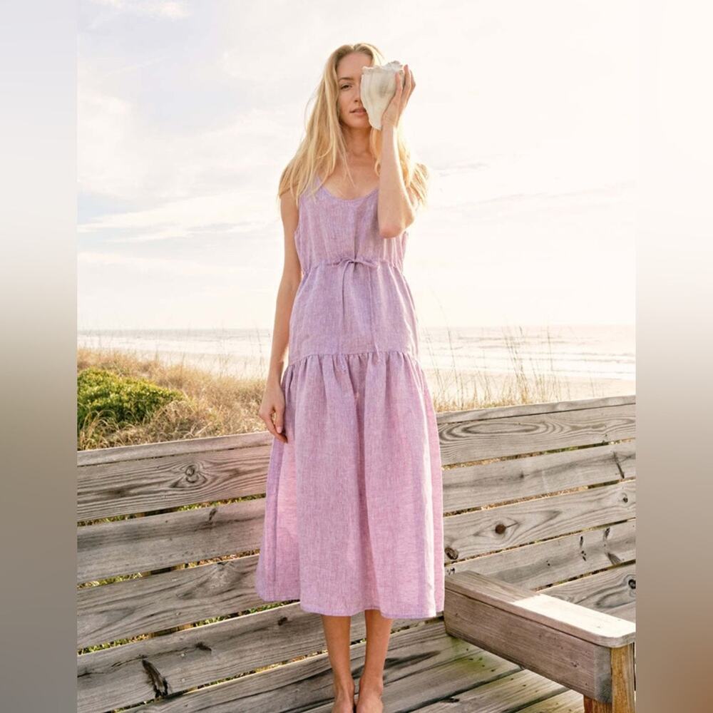 New NWT Matthew Bruch Drawstring Tank Midi Dress Lavender Melange Linen